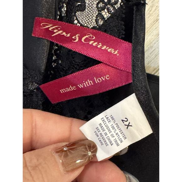 Hips And Curves Lace Babydoll Satin Mini Slip Dress 2X Black Gothic Y2K - Picture 4 of 5